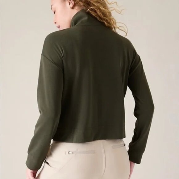 NEW ATHLETA Seasoft Quarter Zip in Aspen Olive Women's Size Large - Picture 2 of 4
